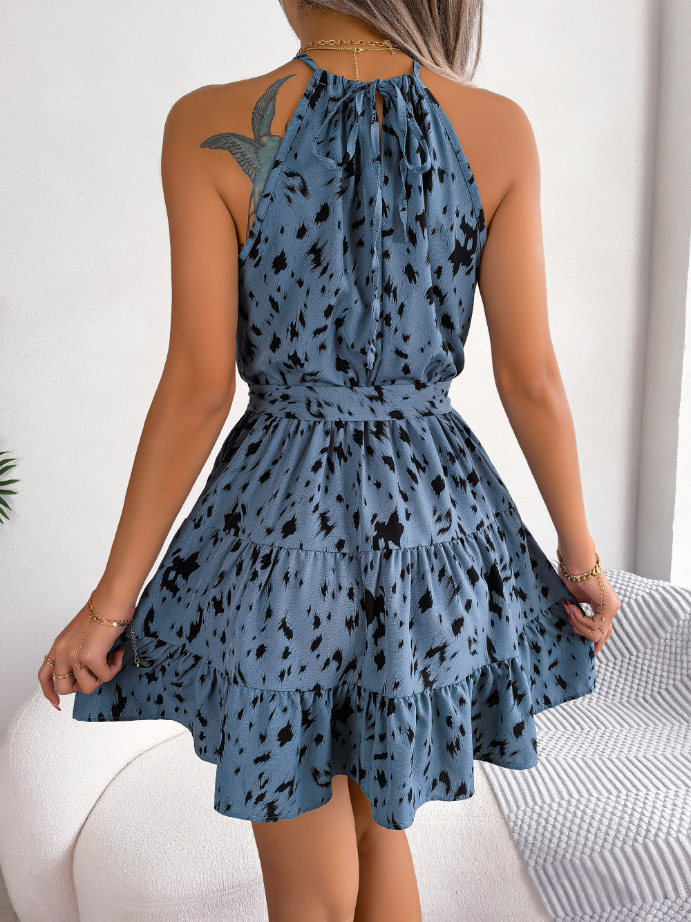 Amazing Leopard Print Ruffled Swing Dress