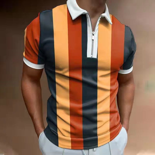 Trendy Men's Striped Printed Short Sleeve T-Shirt