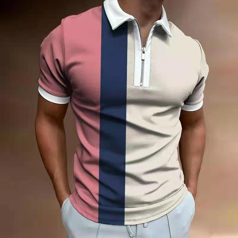 Trendy Men's Striped Printed Short Sleeve T-Shirt