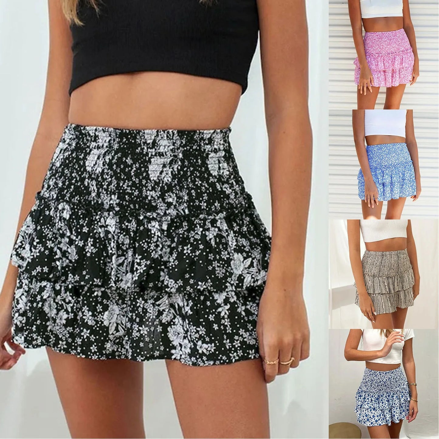 Sexy Pleated Skirt in Floral Print