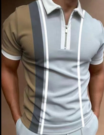 Trendy Men's Striped Printed Short Sleeve T-Shirt